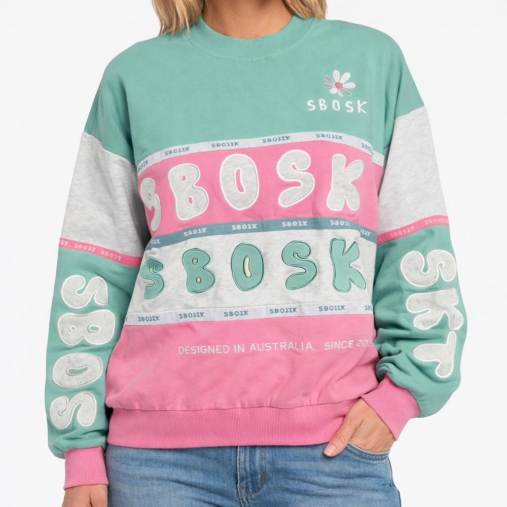 SABO ($164) Crewneck Sweatshirt Colorblock Logo Graphic Oversized L